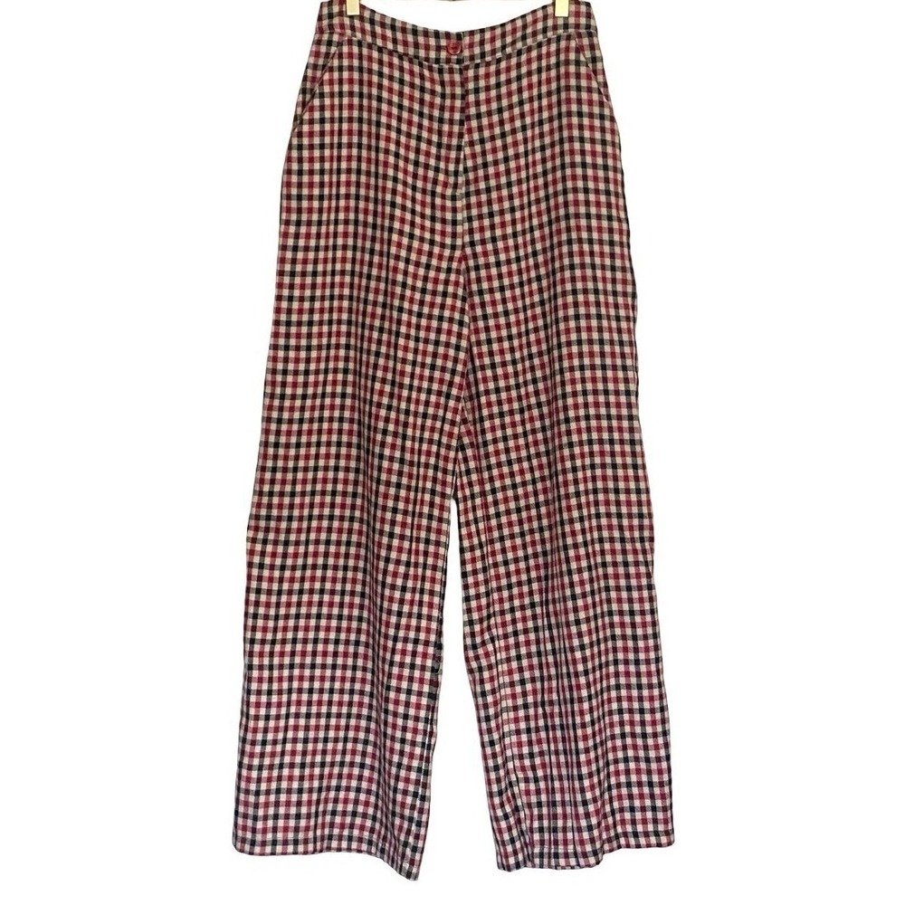 Nasty Gal Collection Women Wide Leg Pants Size 8 Red Gingham Plaid High Rise